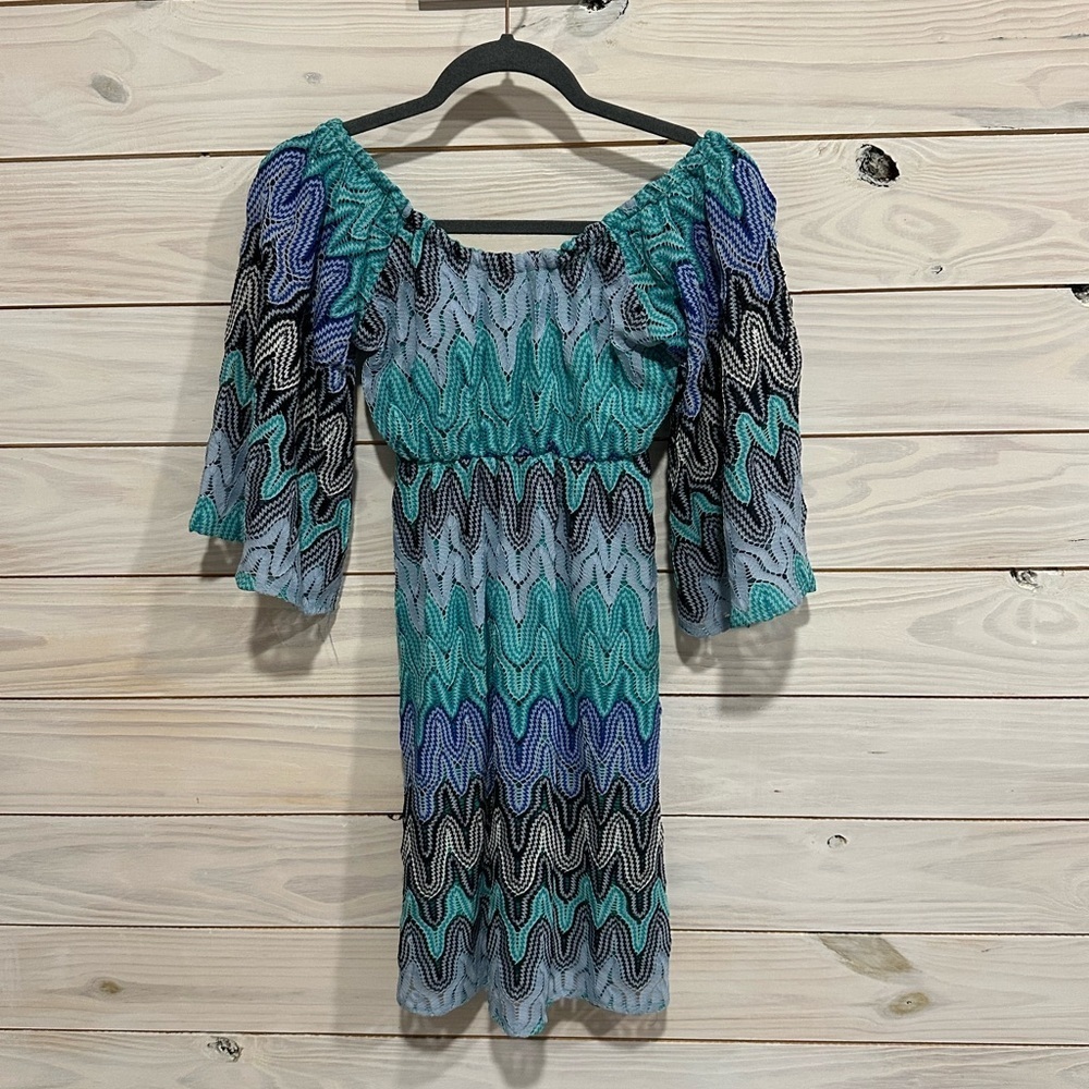Judith March Blue Green Off-Shoulder Sundress